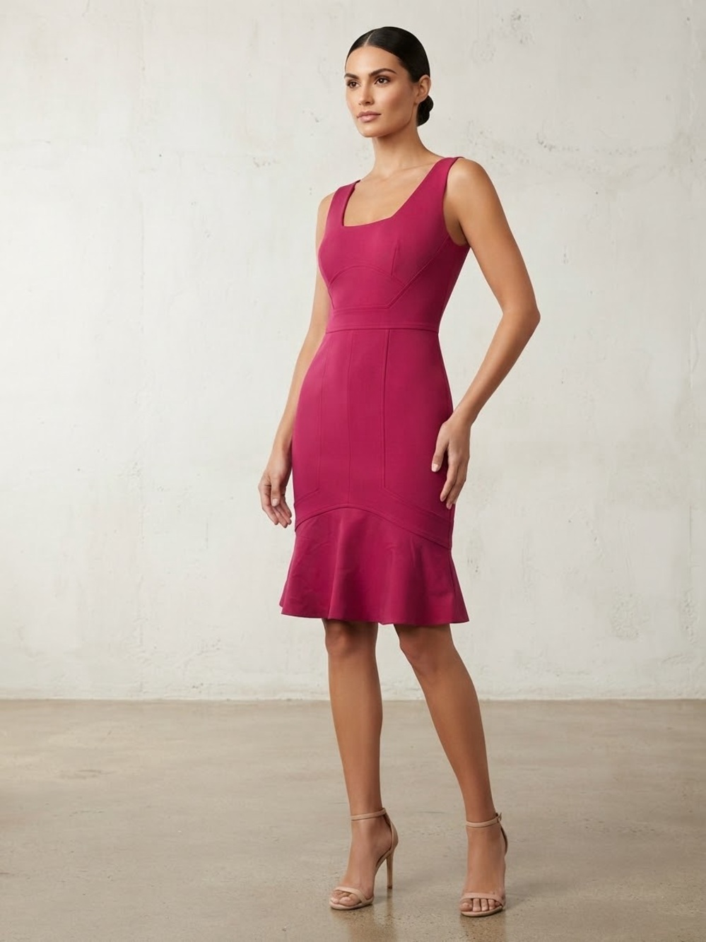 Ann Taylor Fitted Scoop-Neck Dress in Magenta